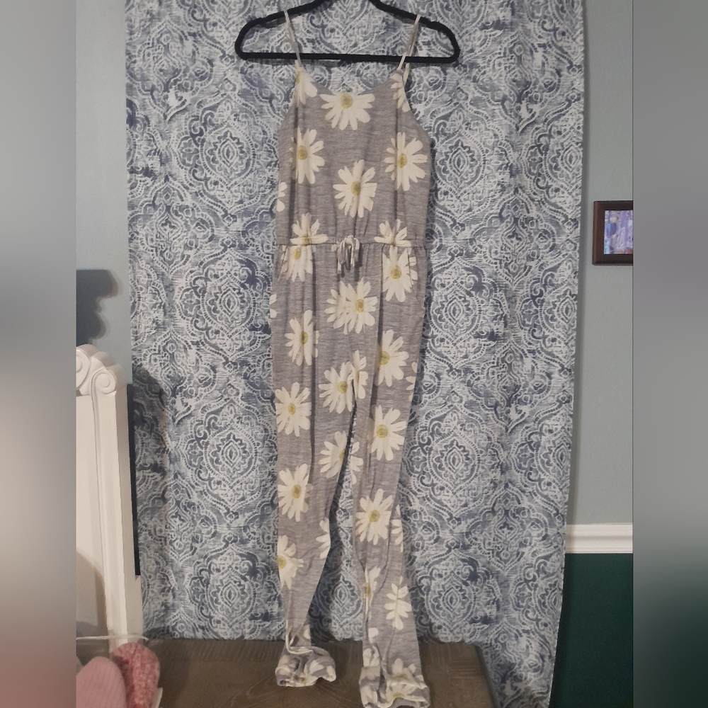 Cherokee Gray and White Floral Jumpsuit